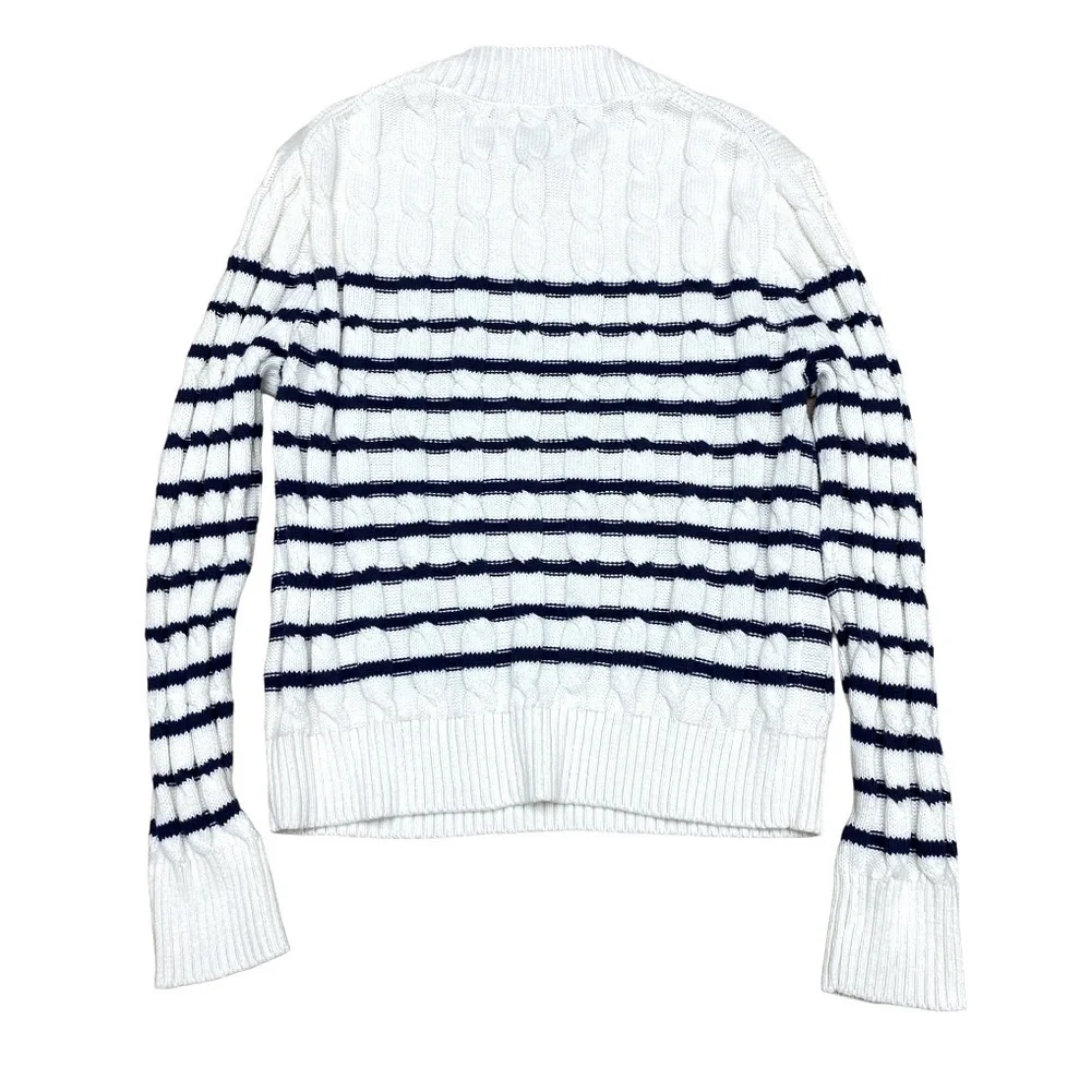 J.Crew  Women’s cable mockneck sweater Off white With Navy Stripes Size M